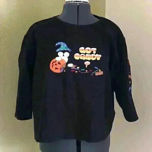 Allyson Whitmore Black Cotton Halloween Crop Top Women 1X
